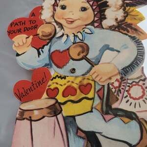 Vintage Doubl-Glo Mechanical Native American Boy Valentine Card